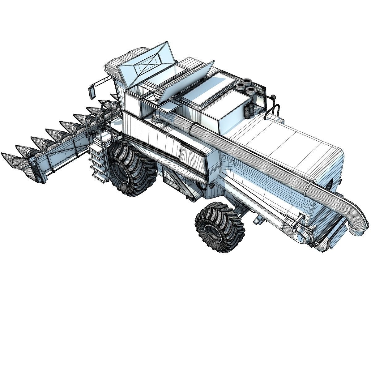 Green John Deere Combine V2 3D model_19