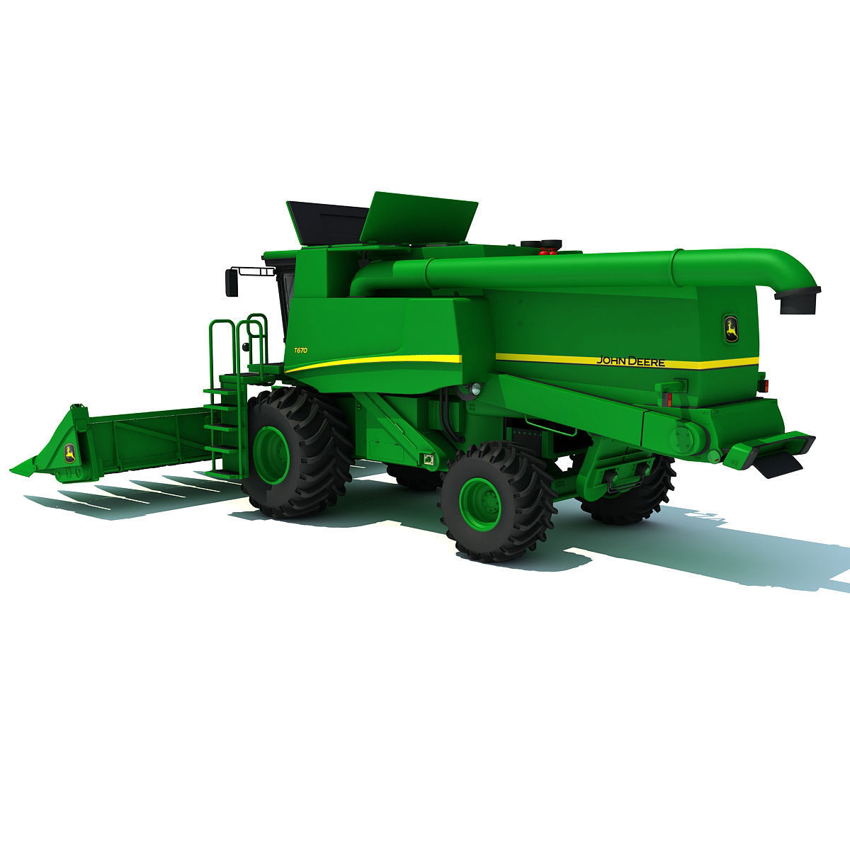 Green John Deere Combine V2 3D model_5