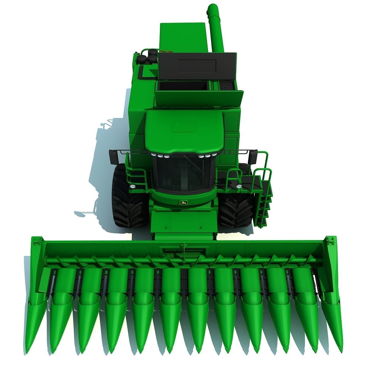Green John Deere Combine V2 3D model_4