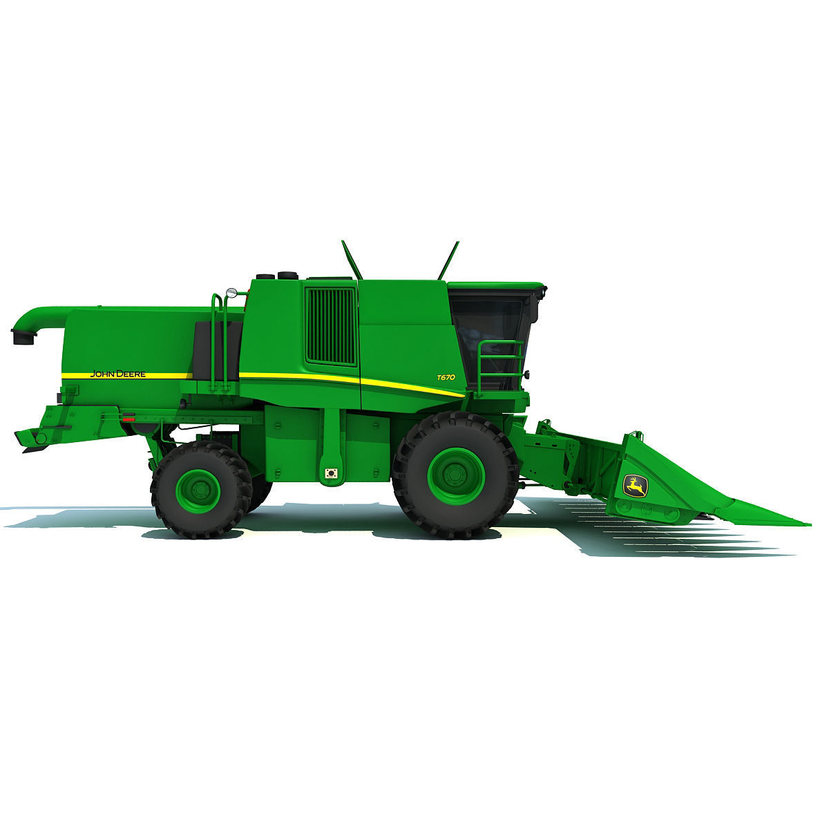 Green John Deere Combine V2 3D model_2