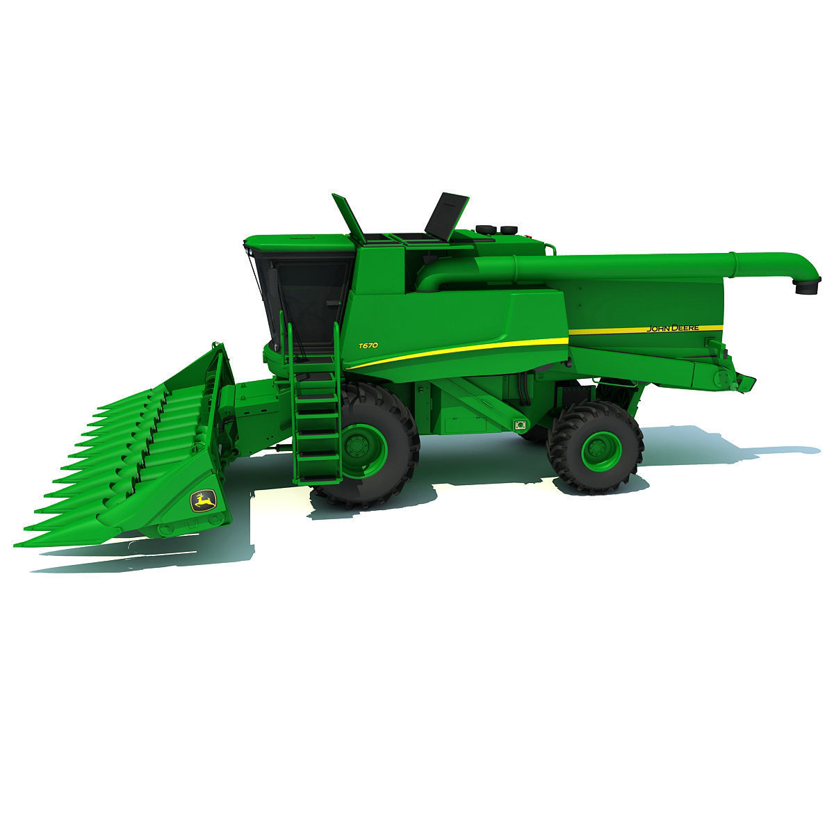 Green John Deere Combine V2 3D model_8