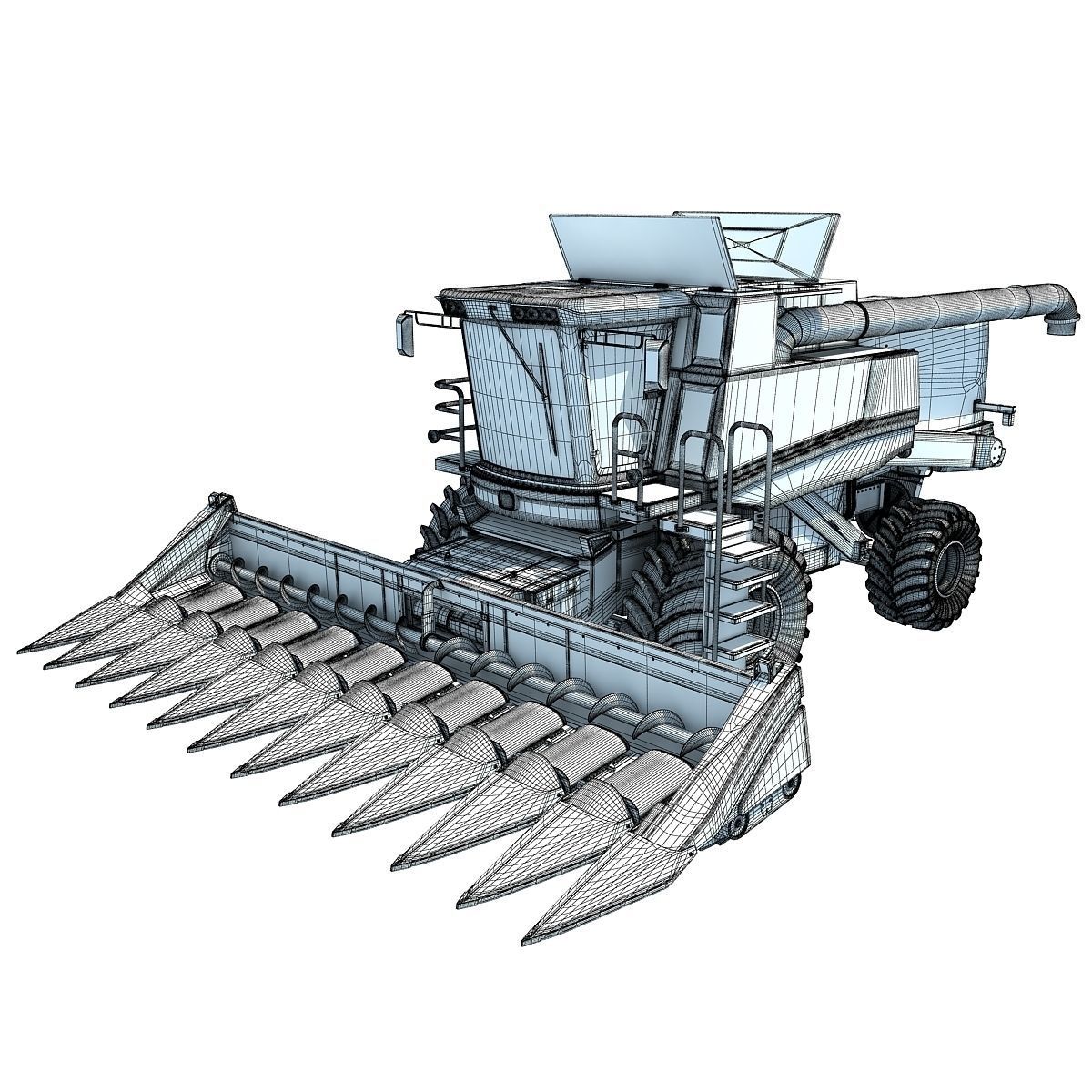 Green John Deere Combine V2 3D model_15