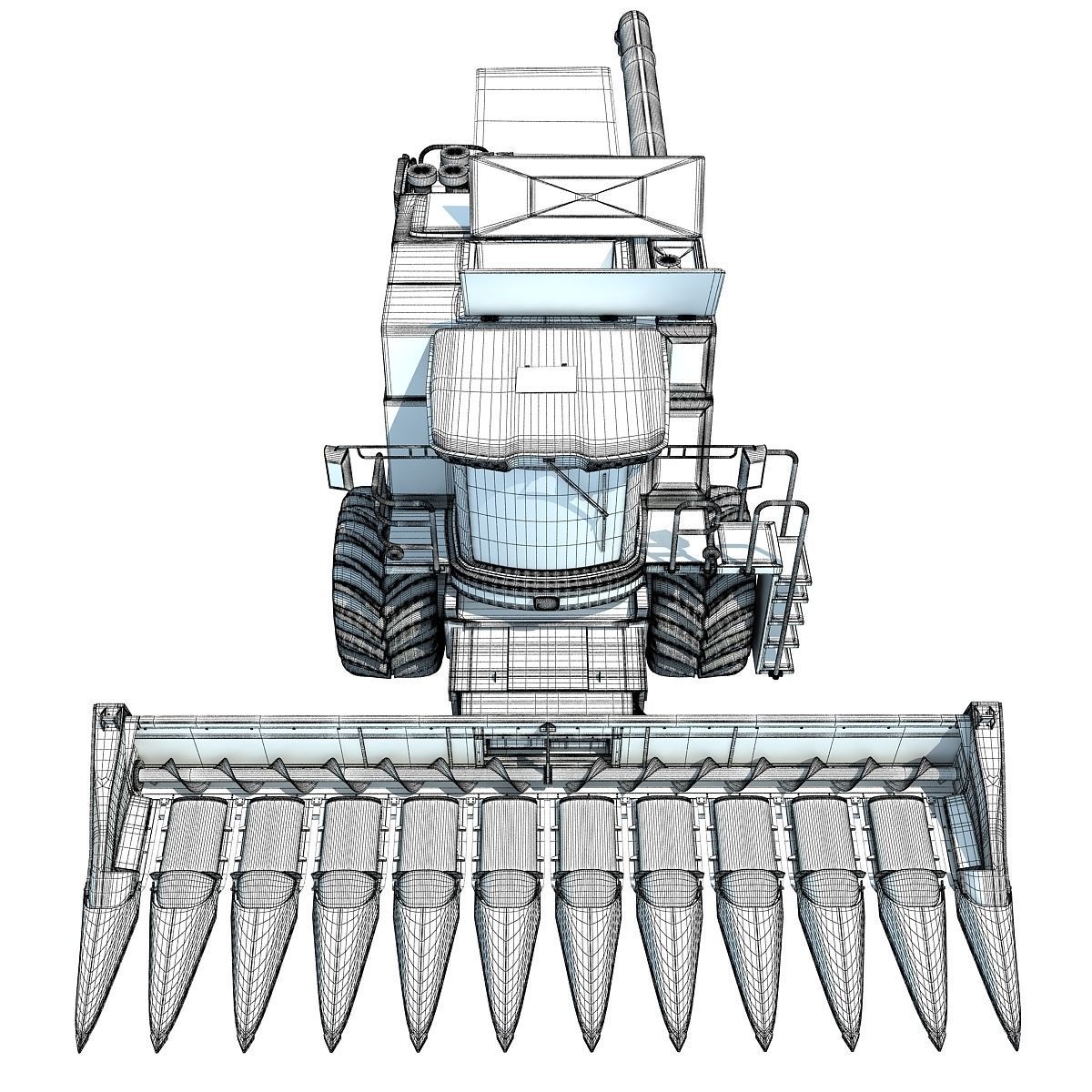 Green John Deere Combine V2 3D model_16