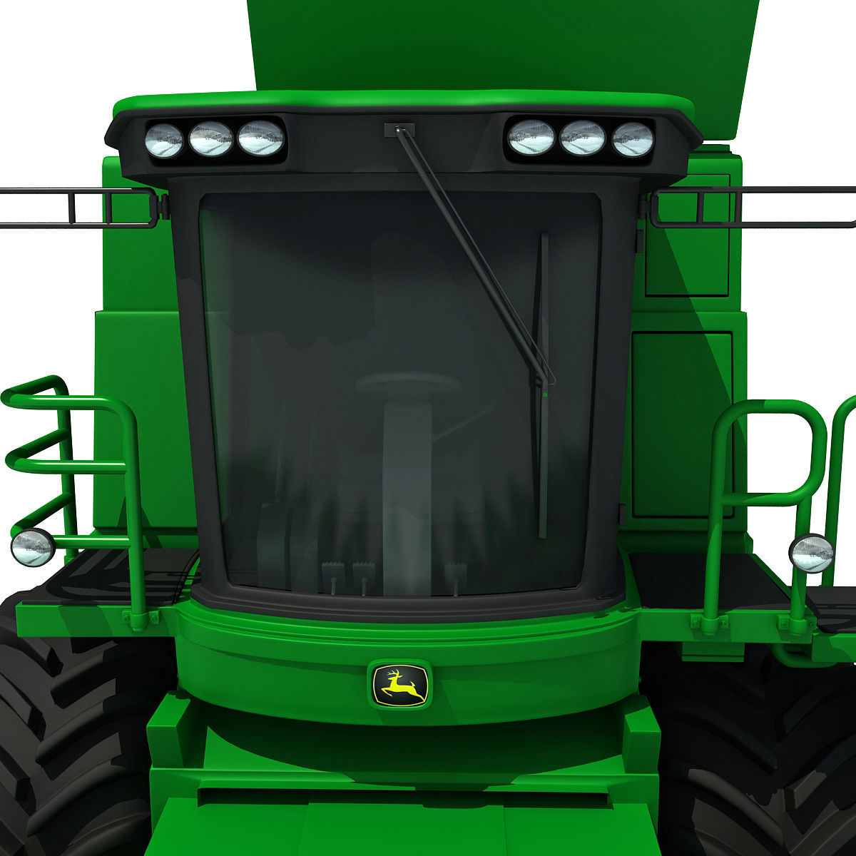Green John Deere Combine V2 3D model_9