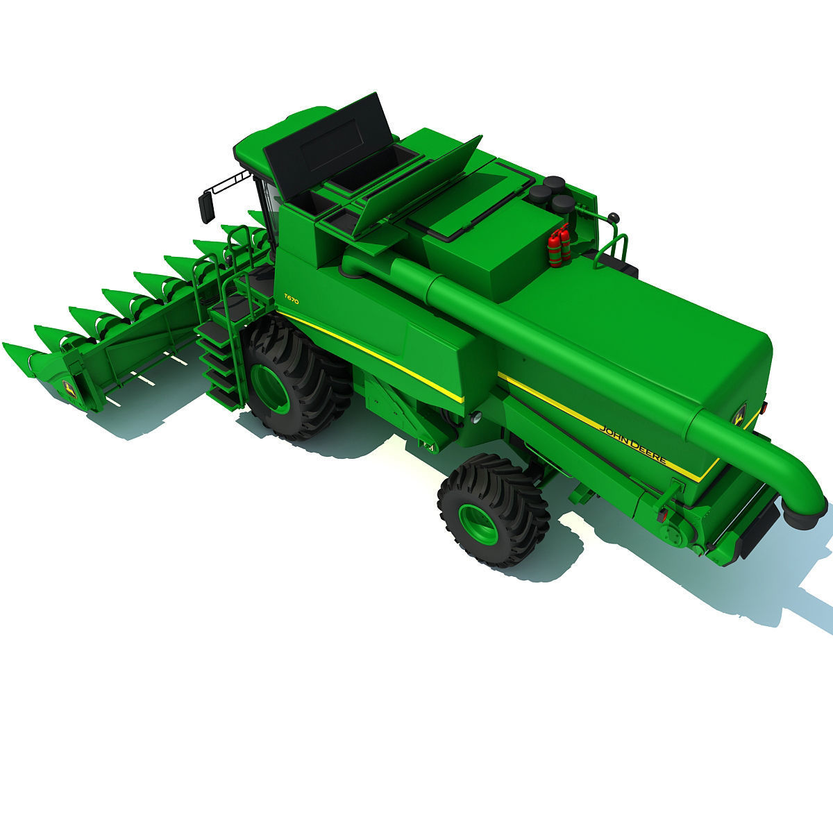 Green John Deere Combine V2 3D model_7