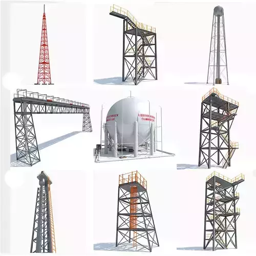 10 Industrial Towers  3D model