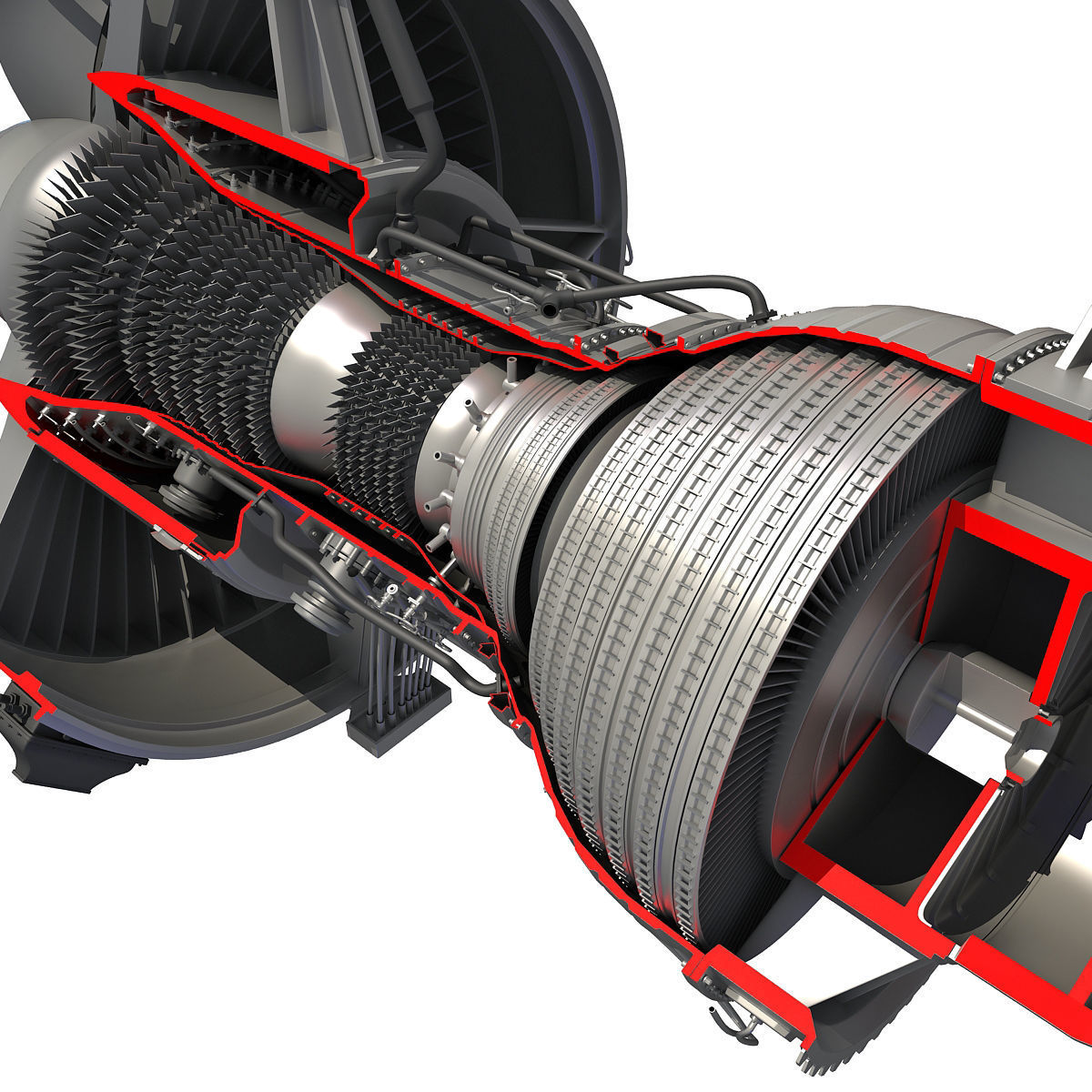 Jet Turbofan Engine Cutaway 3D model_9