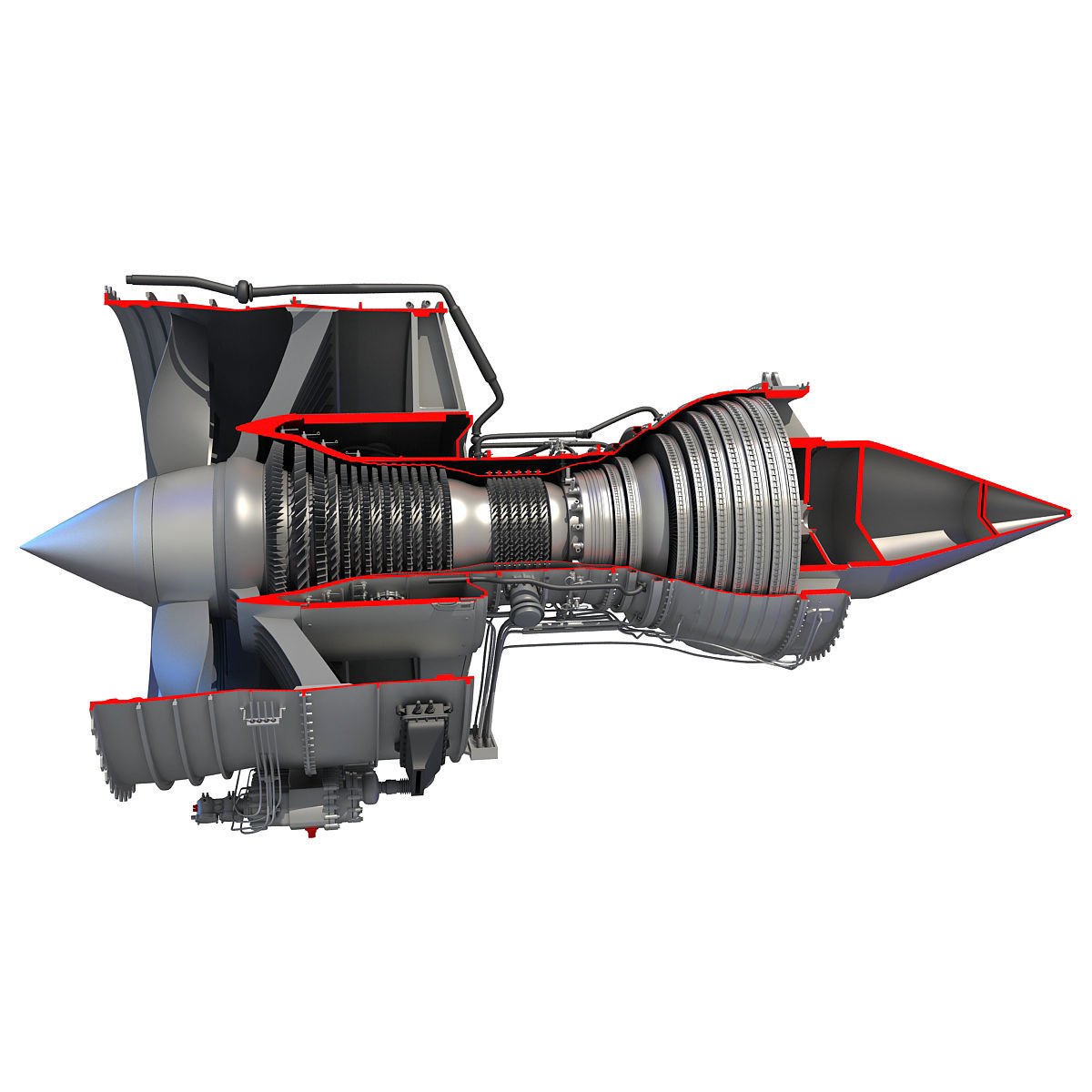 Jet Turbofan Engine Cutaway 3D model_7