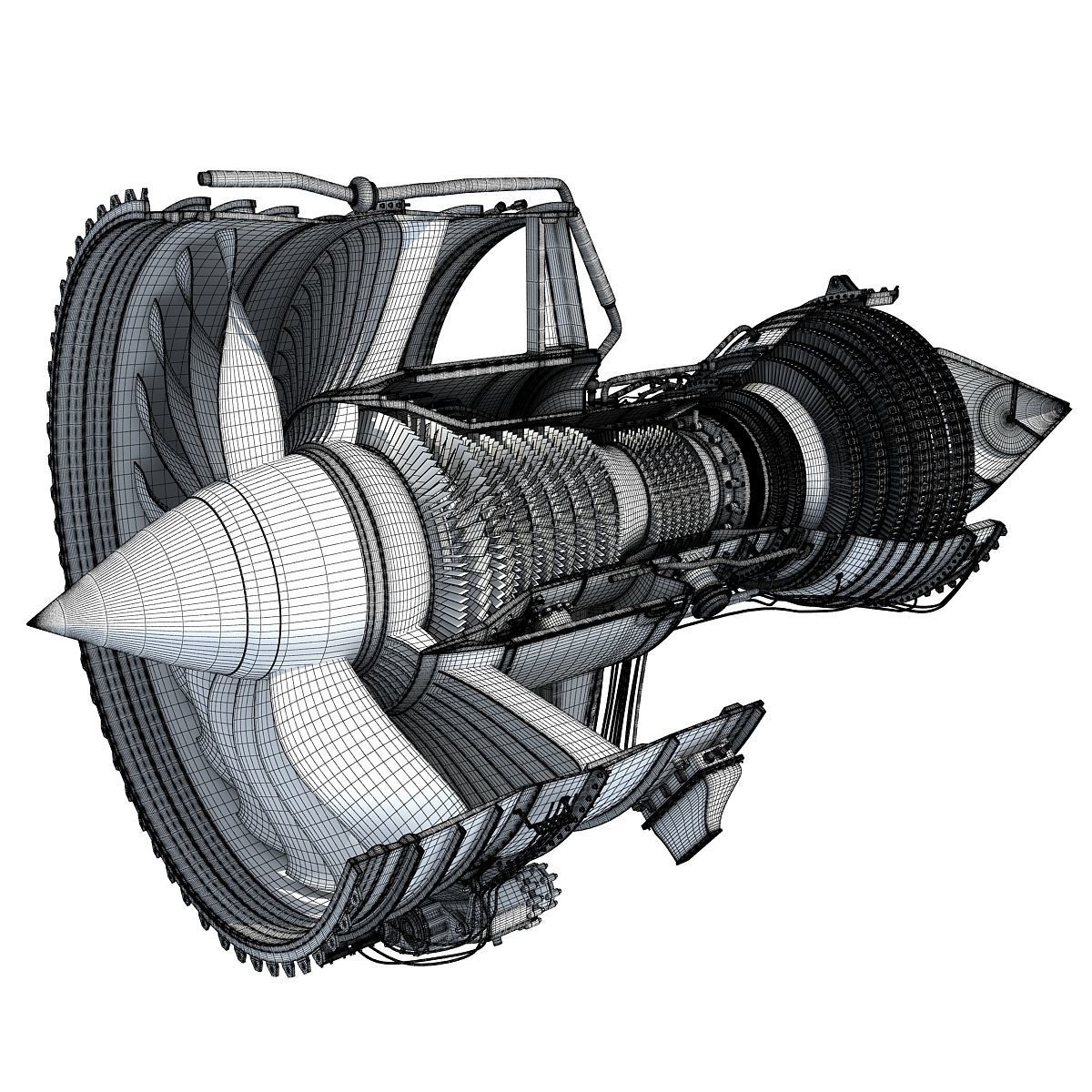 Jet Turbofan Engine Cutaway 3D model_11