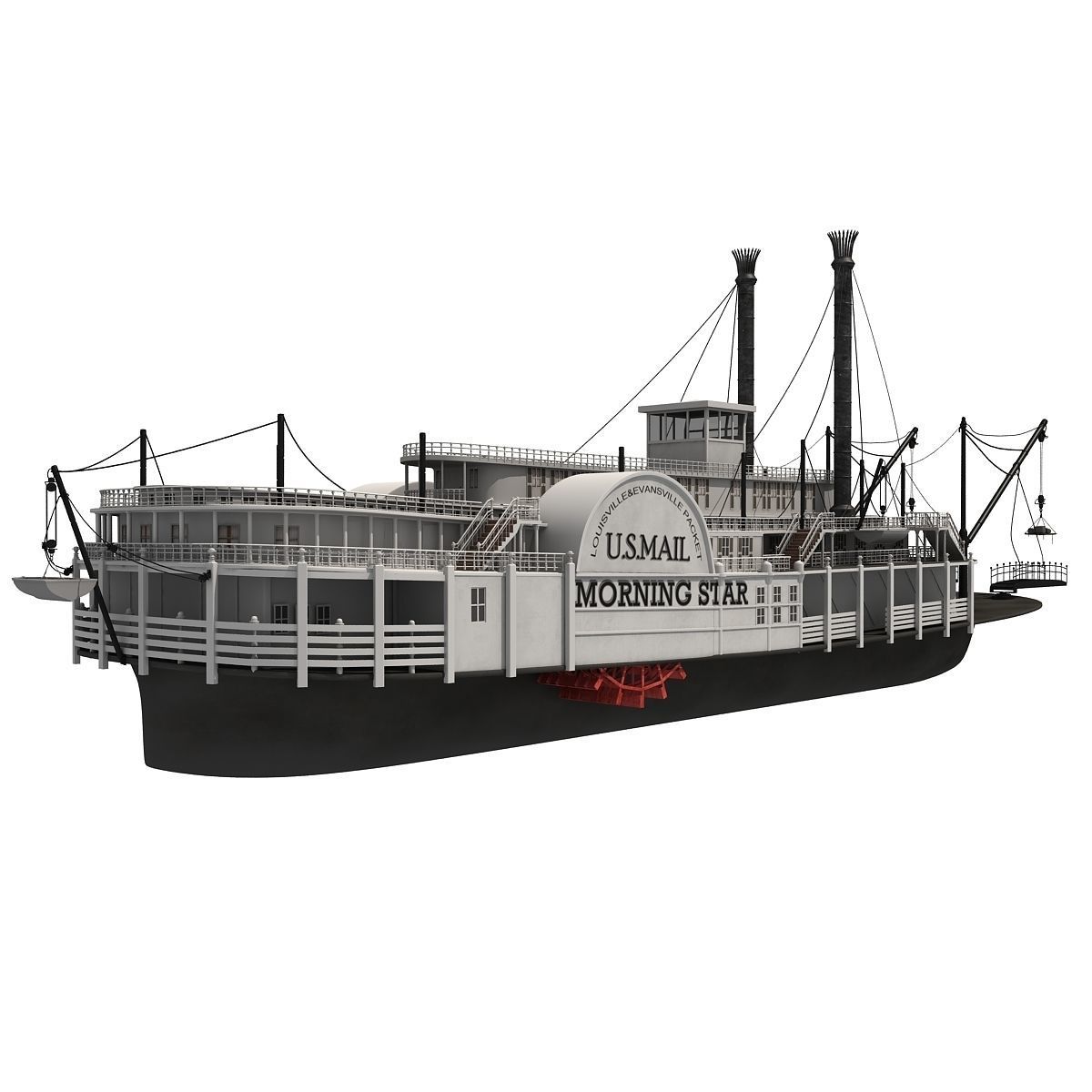 Historic Paddle Steamer River Boats 3D model_15