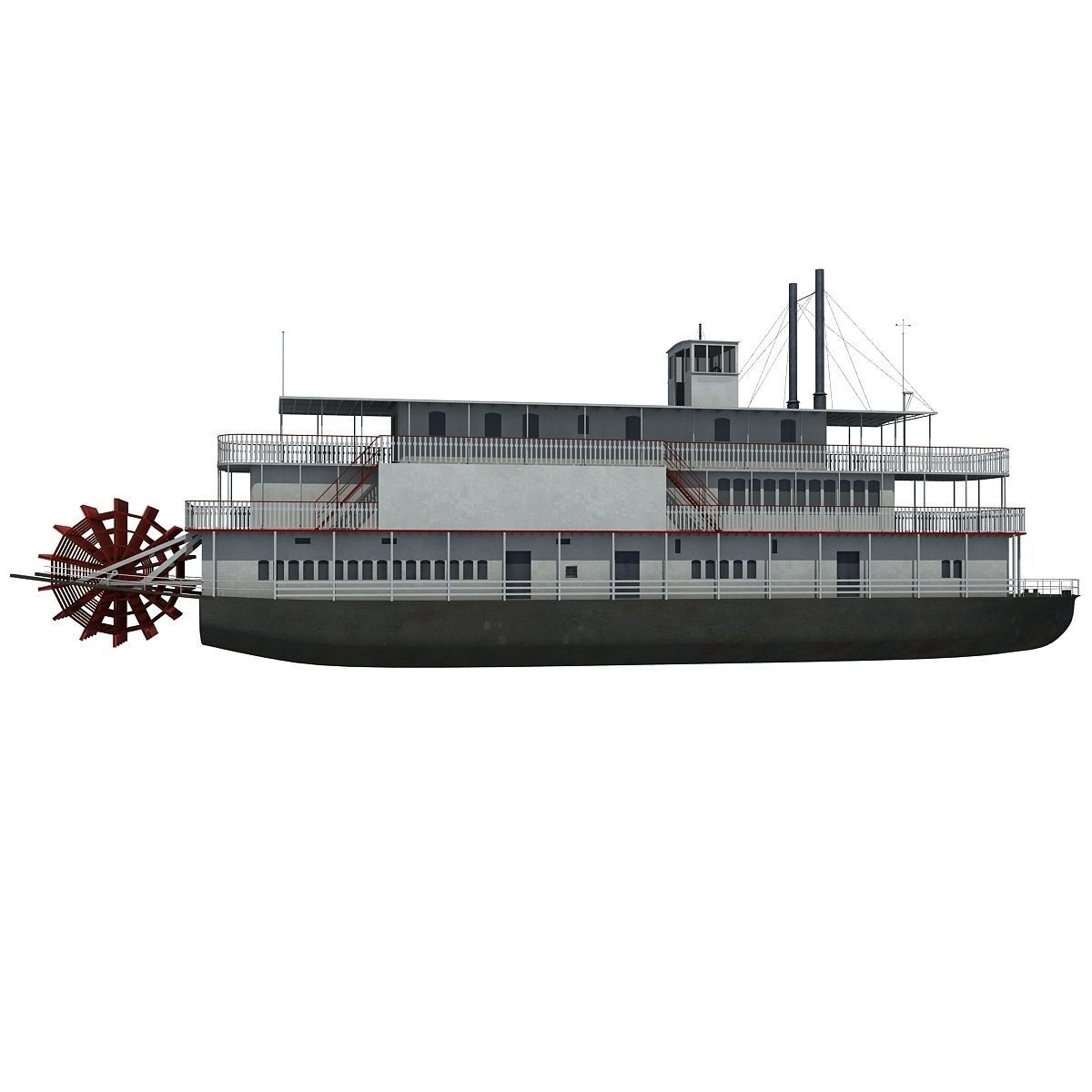 Historic Paddle Steamer River Boats 3D model_12