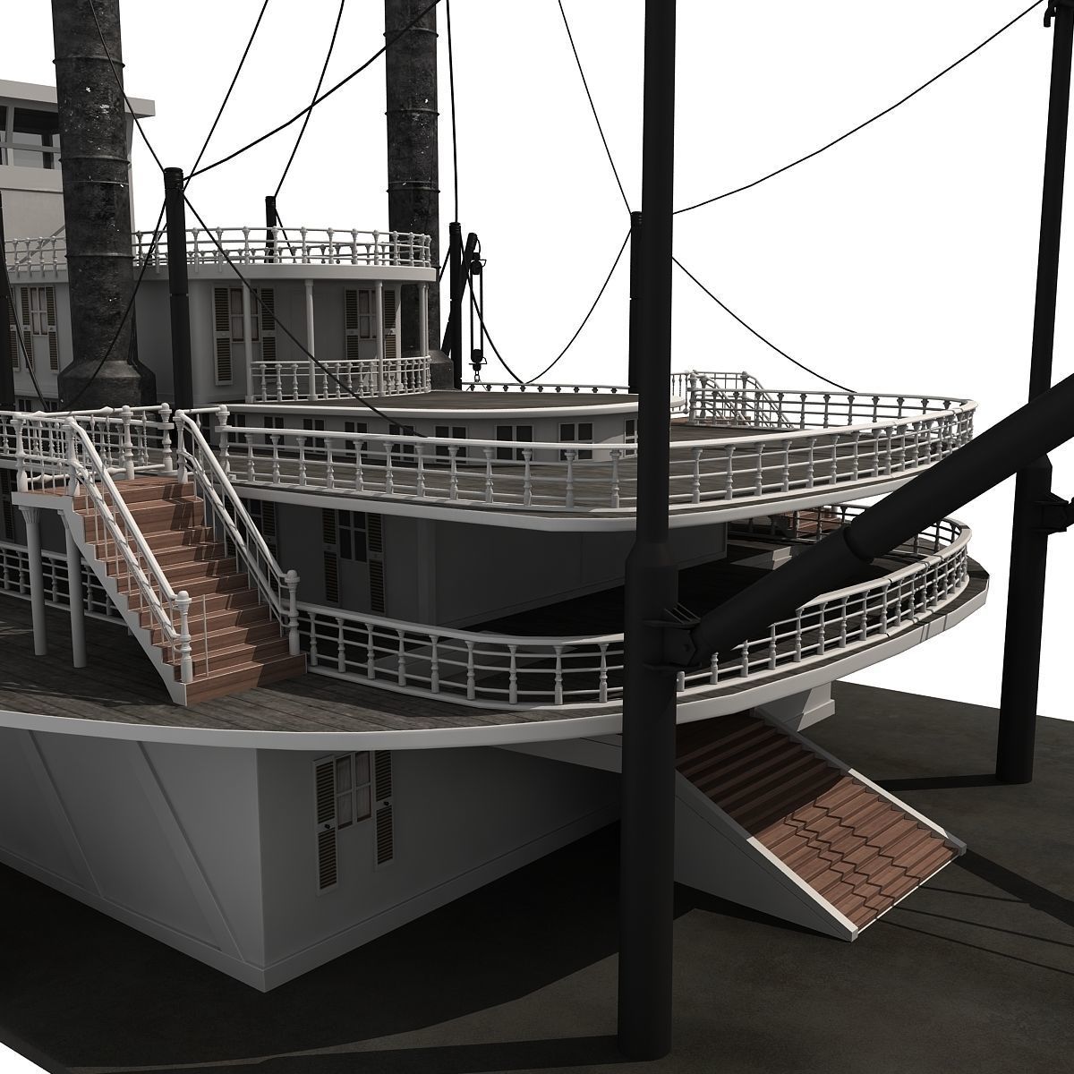 Historic Paddle Steamer River Boats 3D model_28