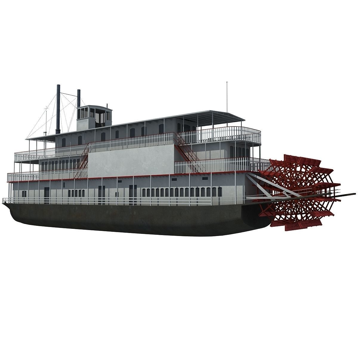 Historic Paddle Steamer River Boats 3D model_18