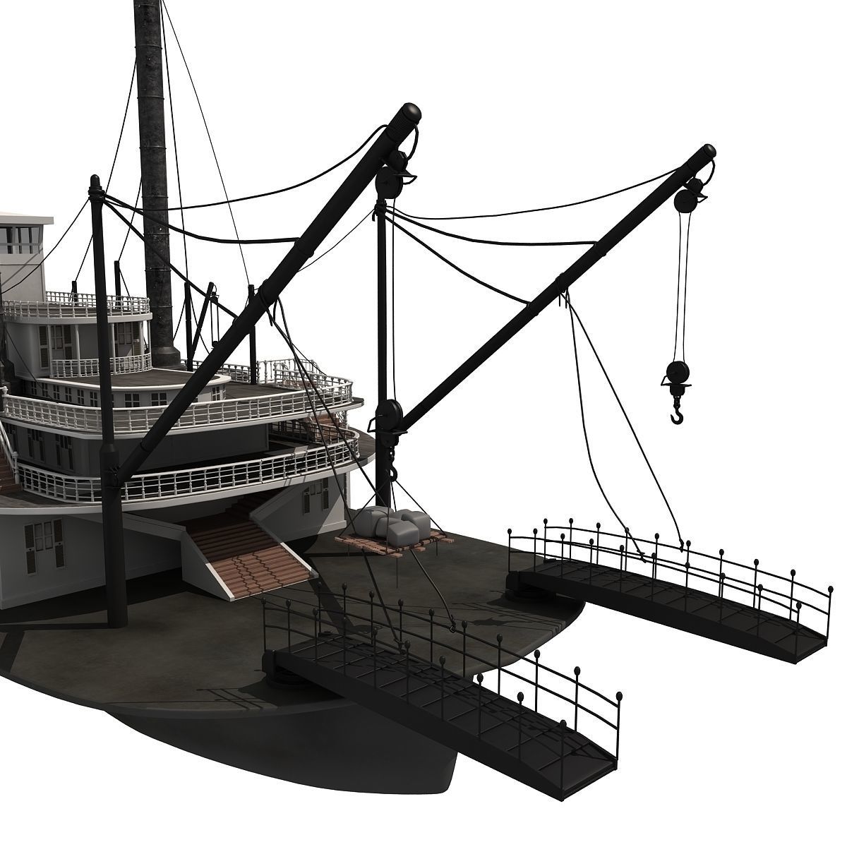 Historic Paddle Steamer River Boats 3D model_22