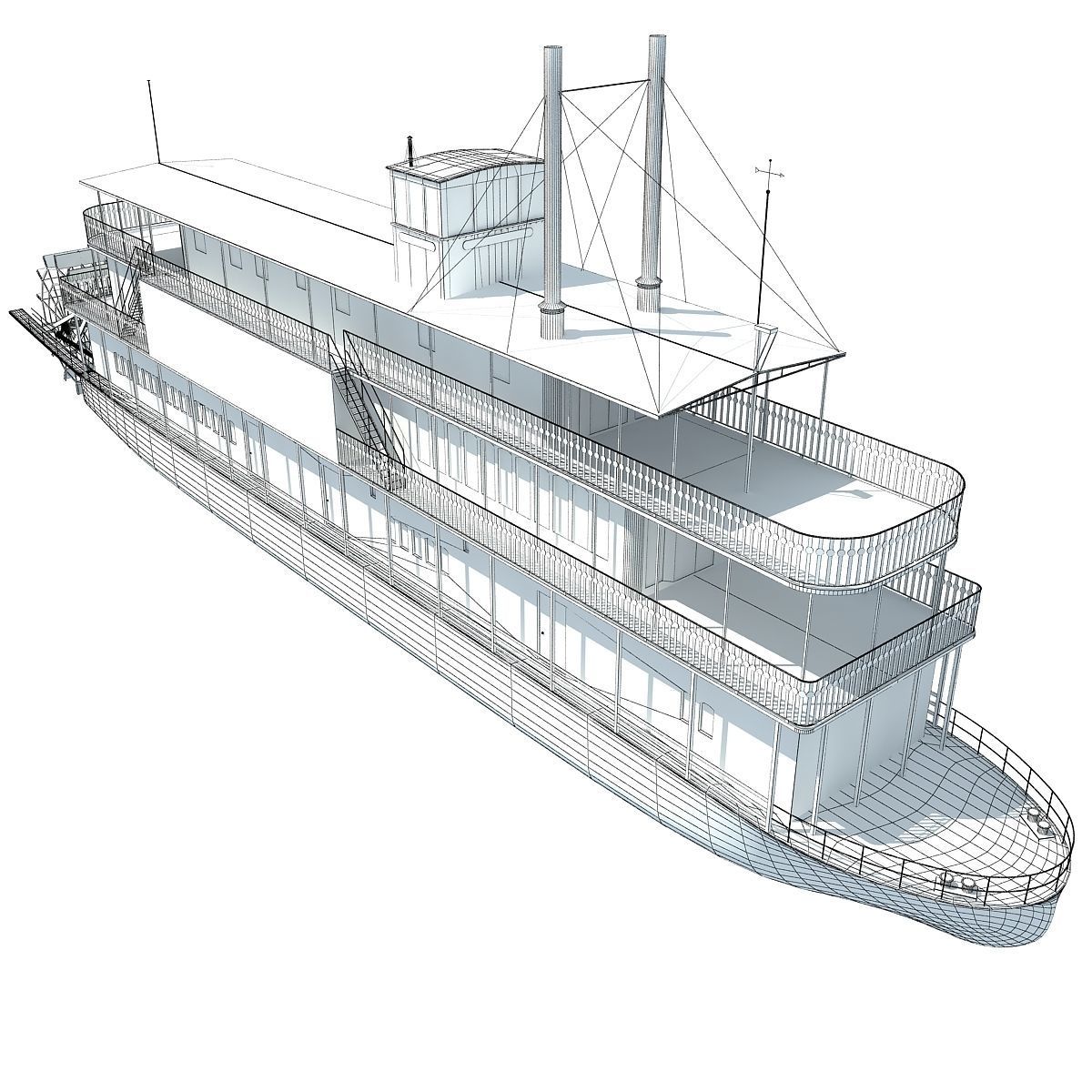 Historic Paddle Steamer River Boats 3D model_41