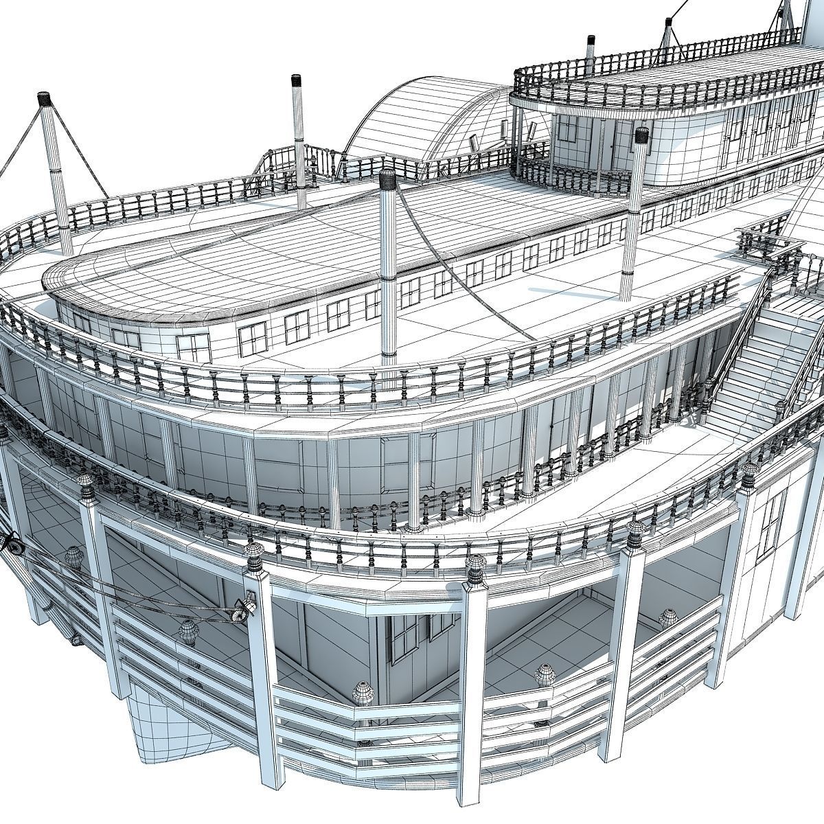 Historic Paddle Steamer River Boats 3D model_35