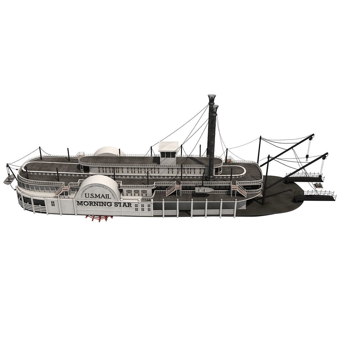 Historic Paddle Steamer River Boats 3D model_11