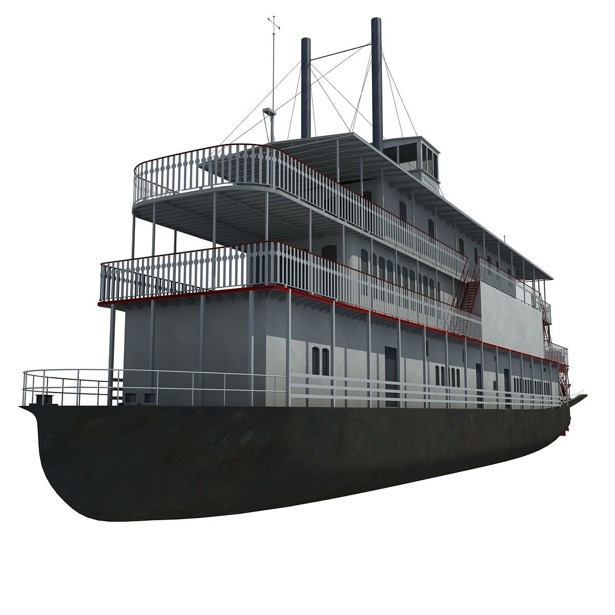 Historic Paddle Steamer River Boats 3D model_16