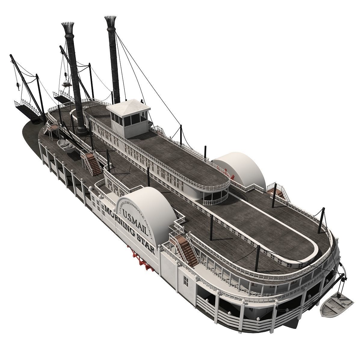 Historic Paddle Steamer River Boats 3D model_17