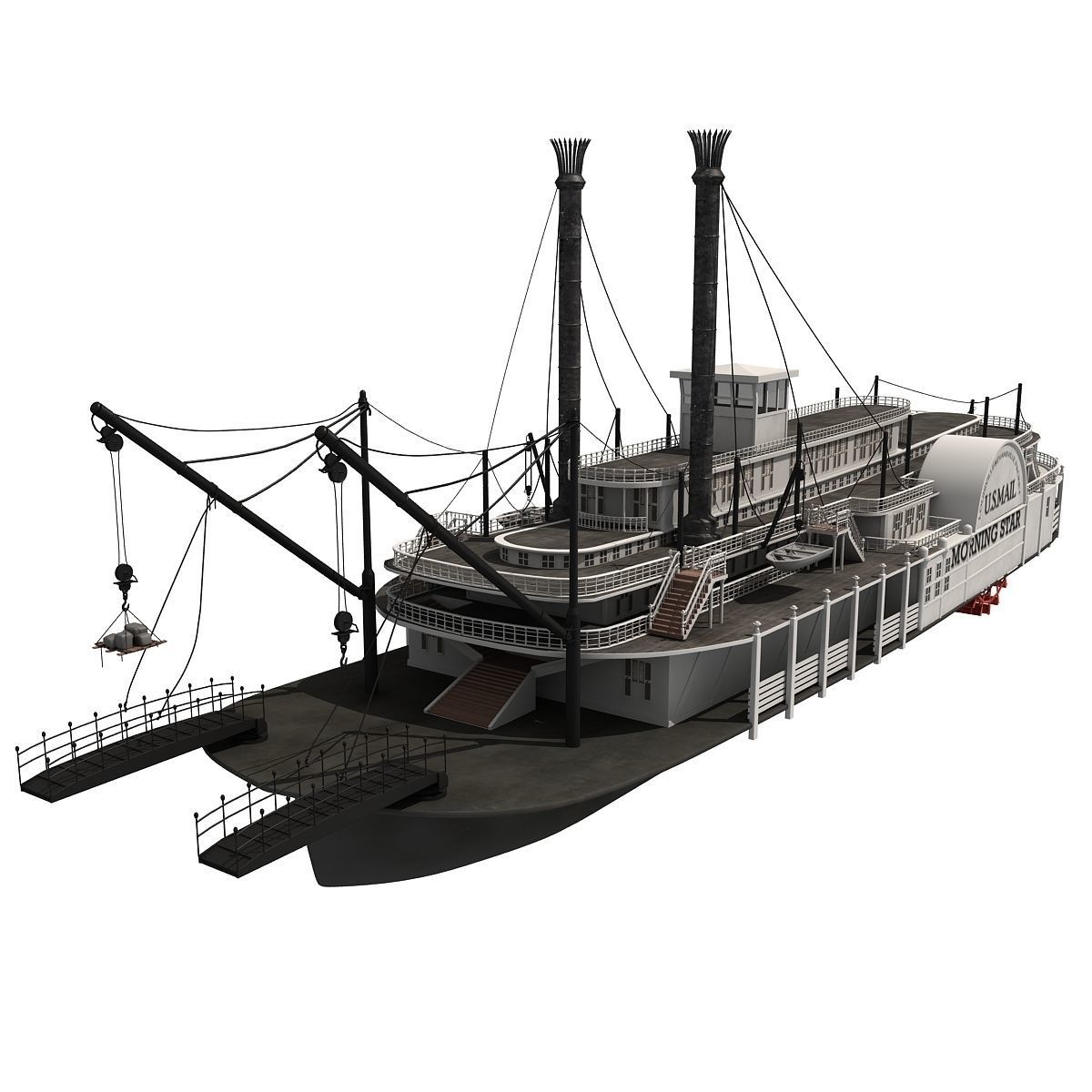 Historic Paddle Steamer River Boats 3D model_3