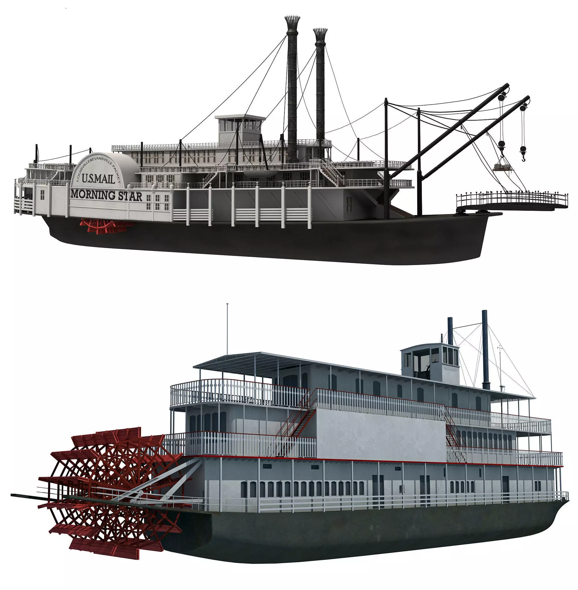 Historic Paddle Steamer River Boats 3D model_0