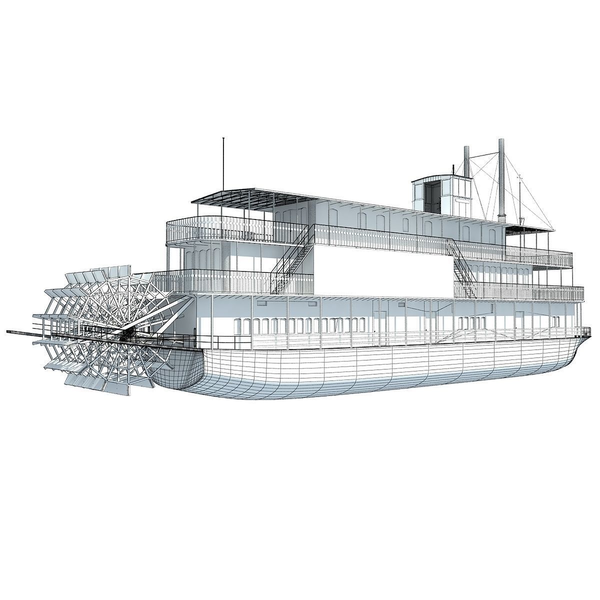 Historic Paddle Steamer River Boats 3D model_34