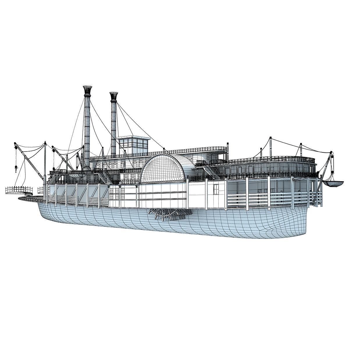 Historic Paddle Steamer River Boats 3D model_36