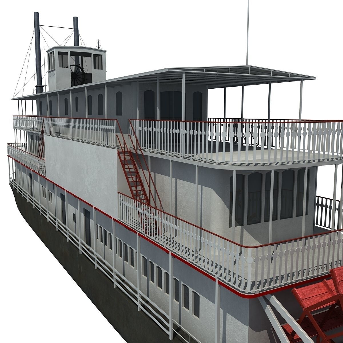 Historic Paddle Steamer River Boats 3D model_14