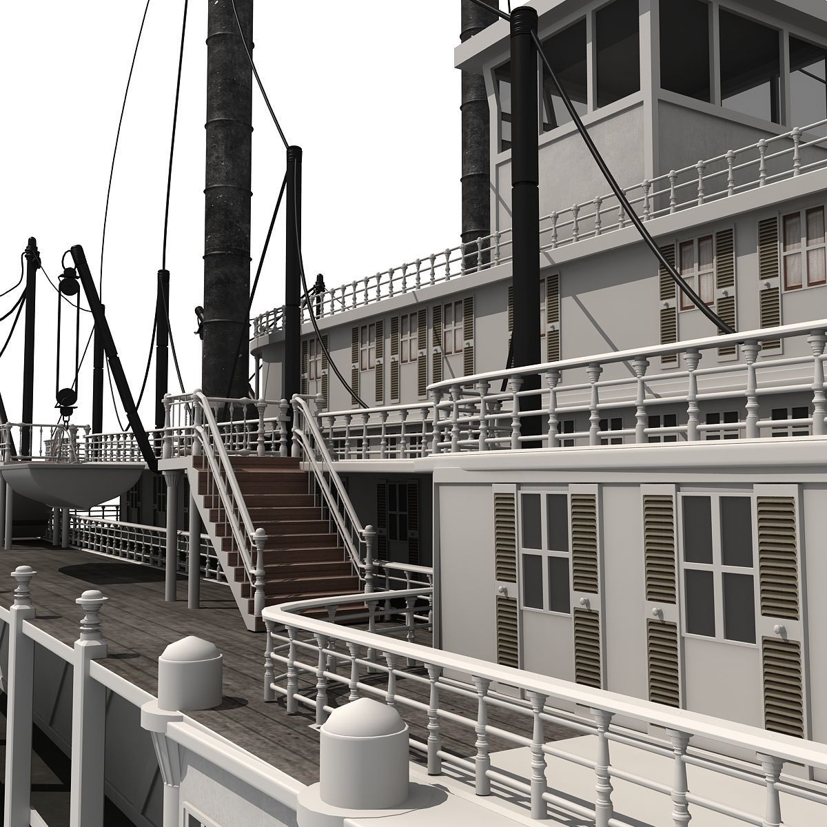 Historic Paddle Steamer River Boats 3D model_27
