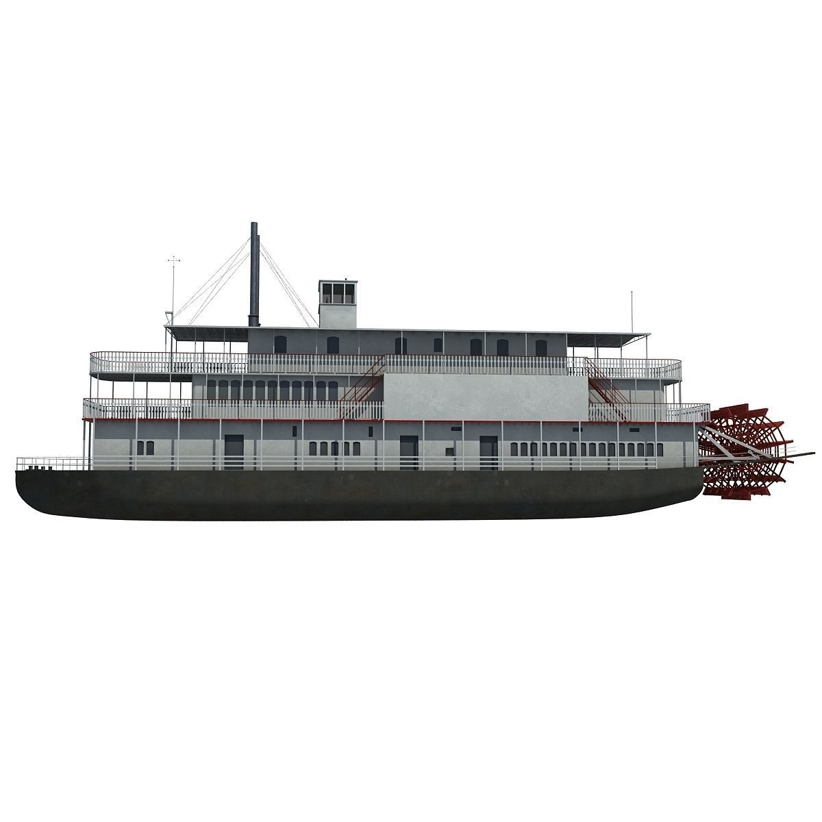 Historic Paddle Steamer River Boats 3D model_6