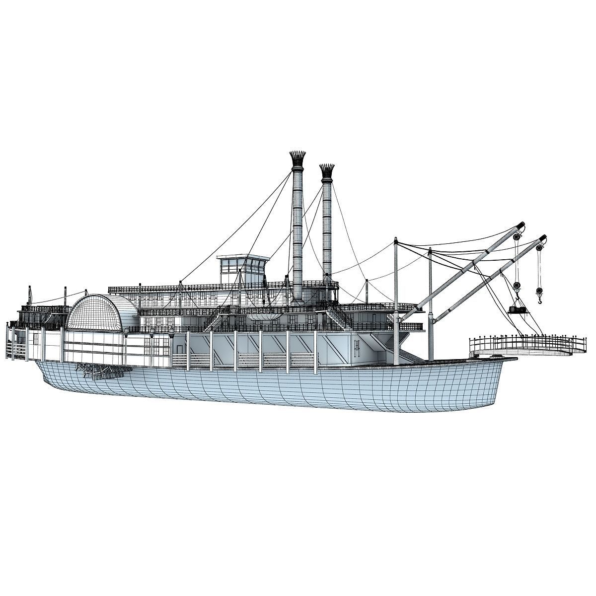 Historic Paddle Steamer River Boats 3D model_37