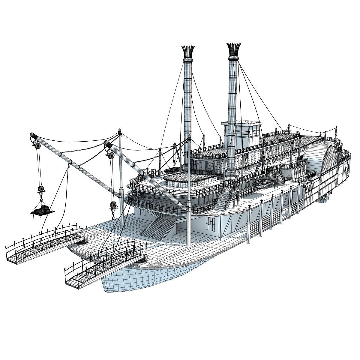Historic Paddle Steamer River Boats 3D model_39
