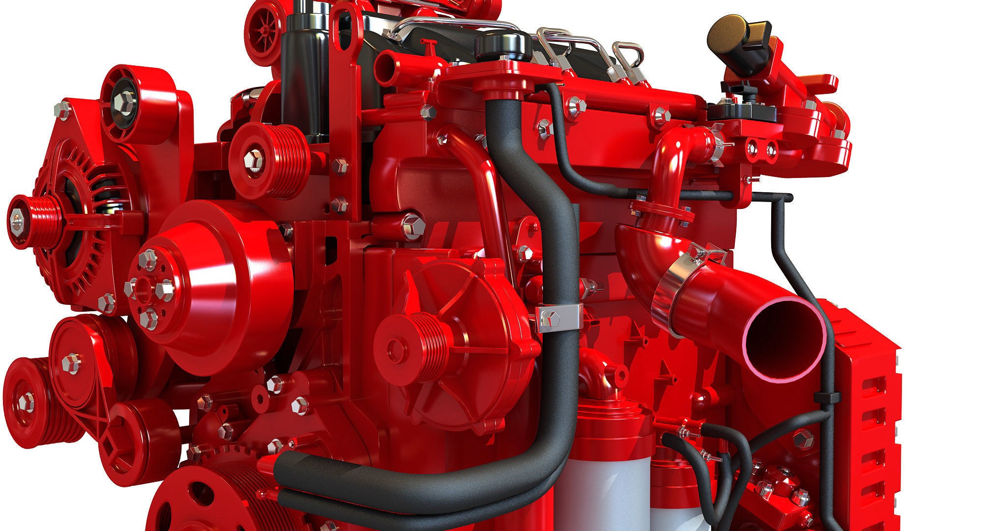 Red Heavy Duty Diesel Engine 3D Model 3D model_11