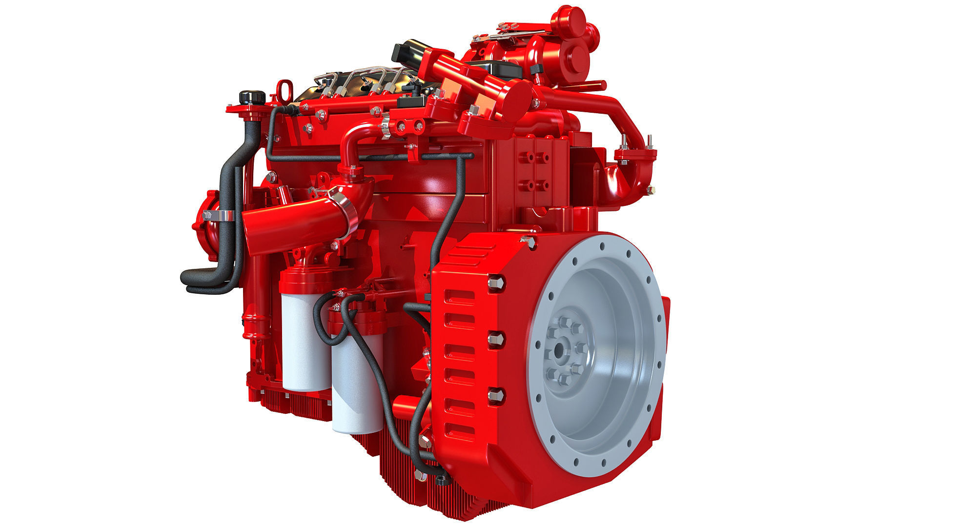 Red Heavy Duty Diesel Engine 3D Model 3D model_3
