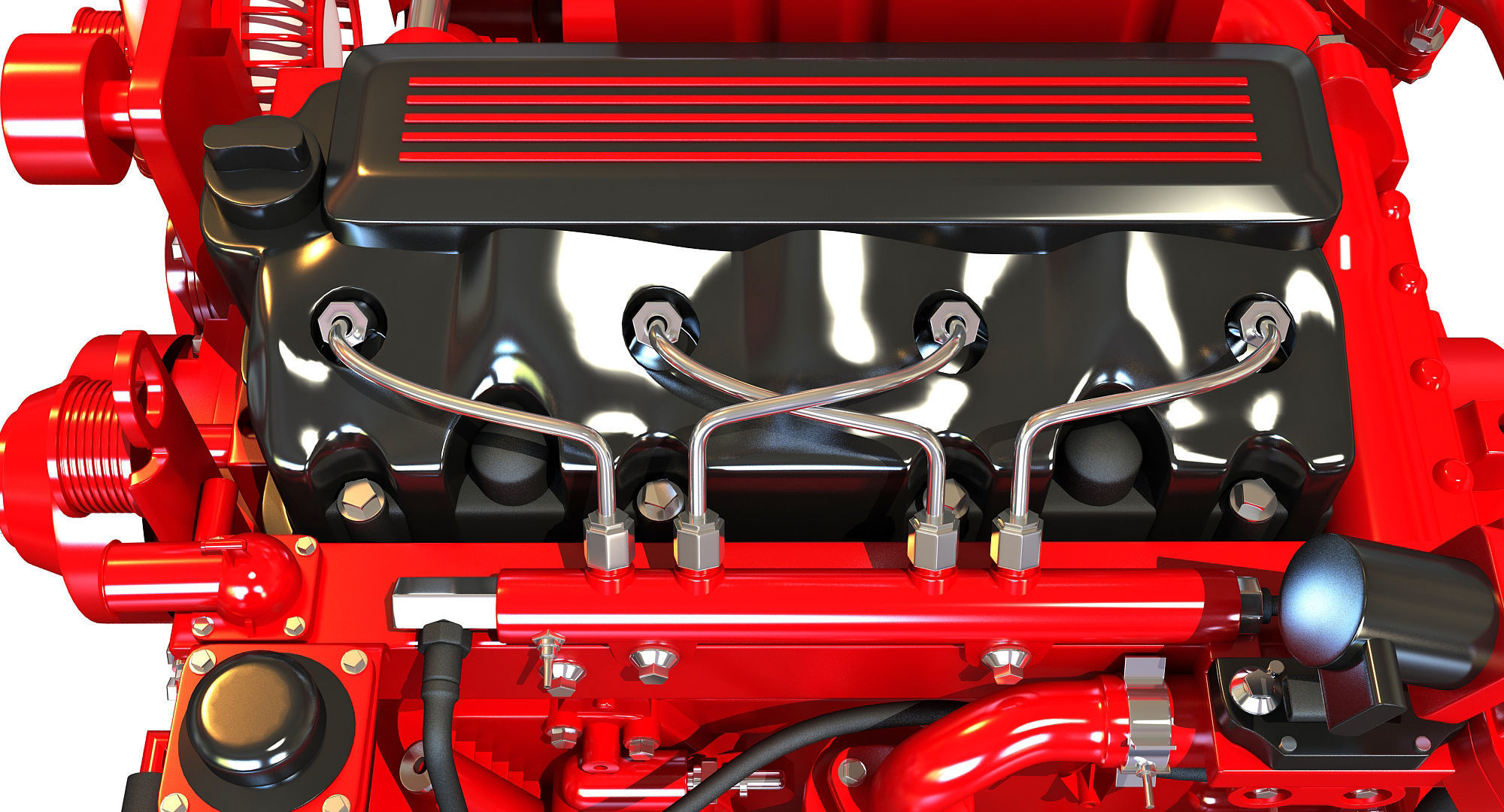Red Heavy Duty Diesel Engine 3D Model 3D model_12