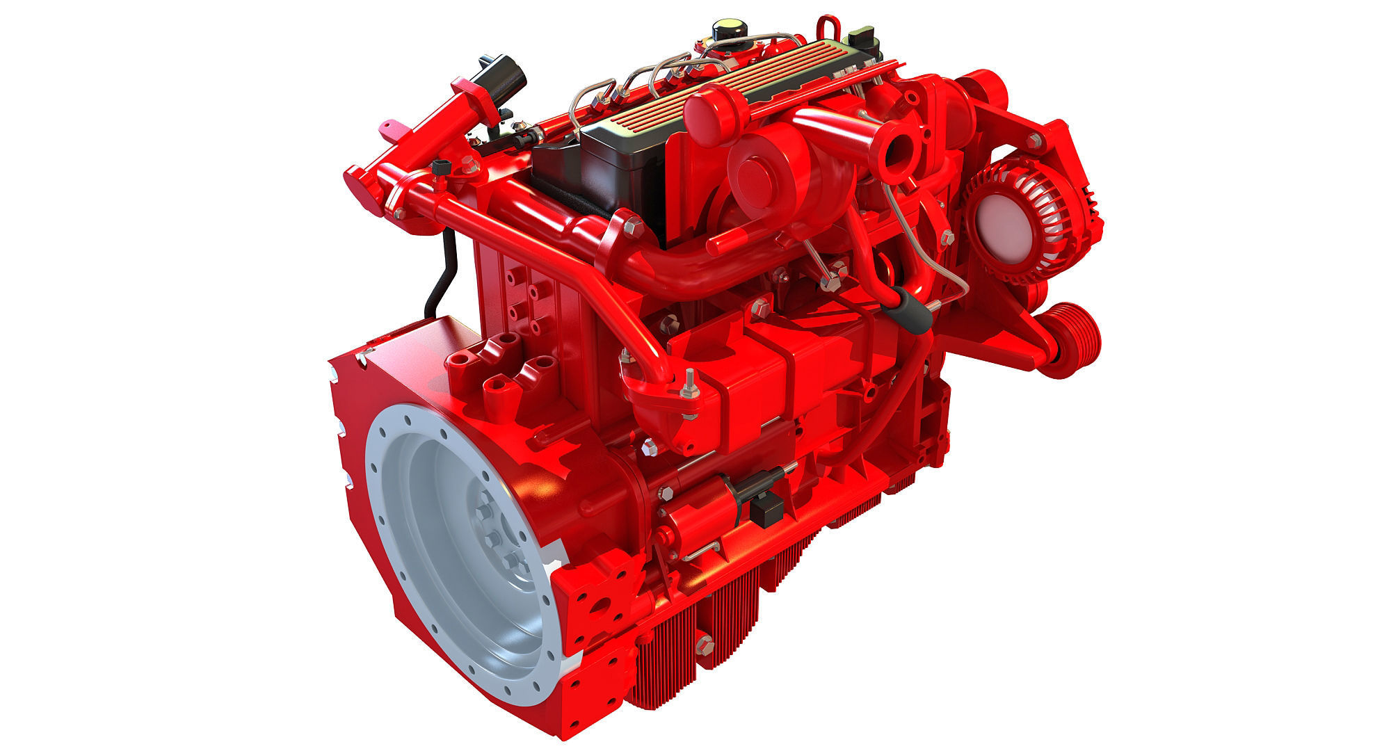 Red Heavy Duty Diesel Engine 3D Model 3D model_5