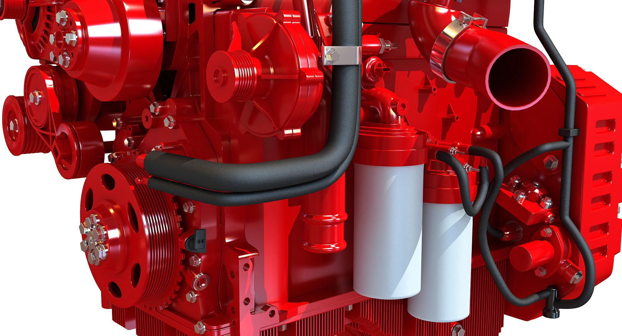 Red Heavy Duty Diesel Engine 3D Model 3D model_10