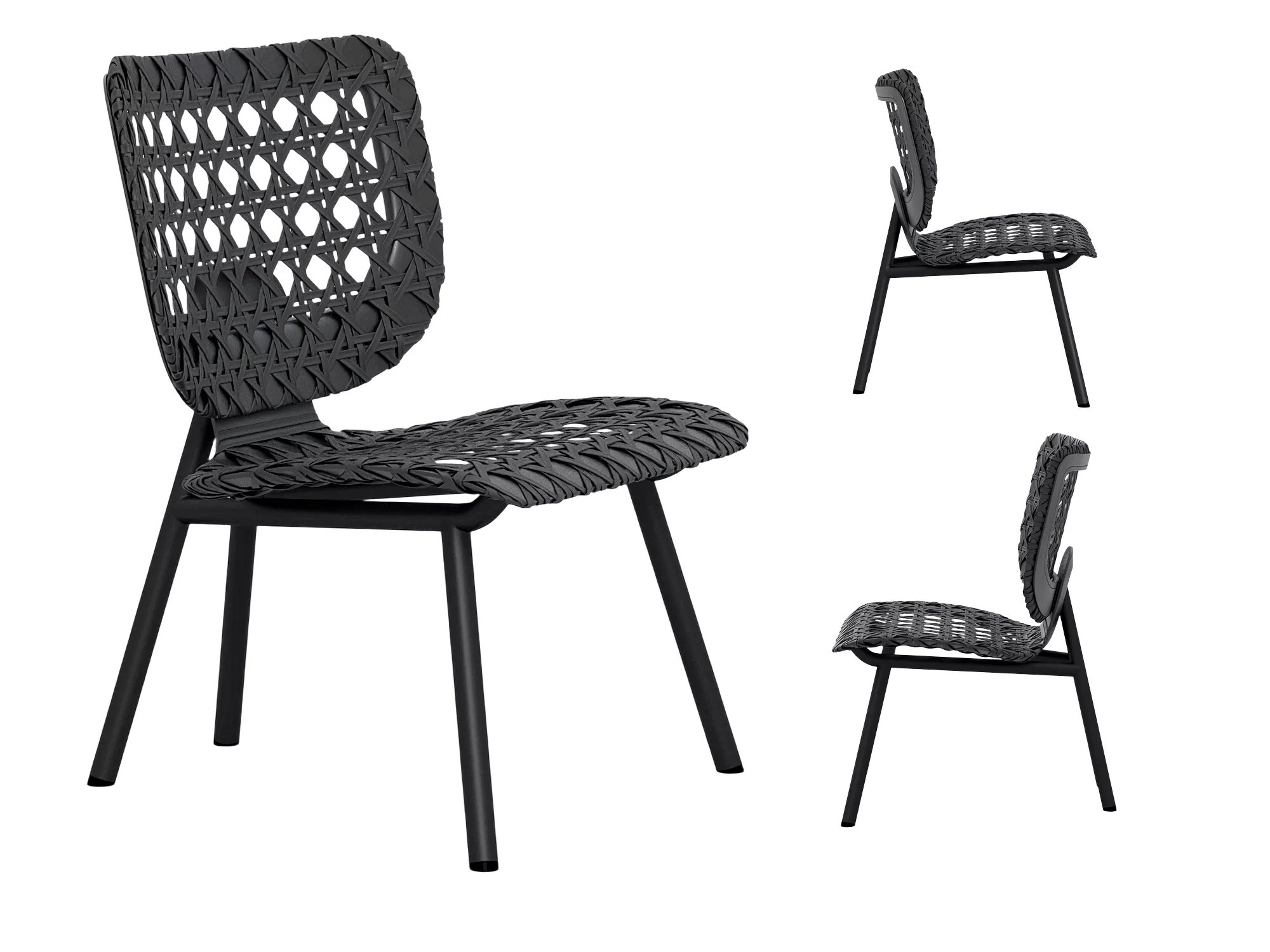 Black Woven Lounge Chair With Metal Legs 3D model