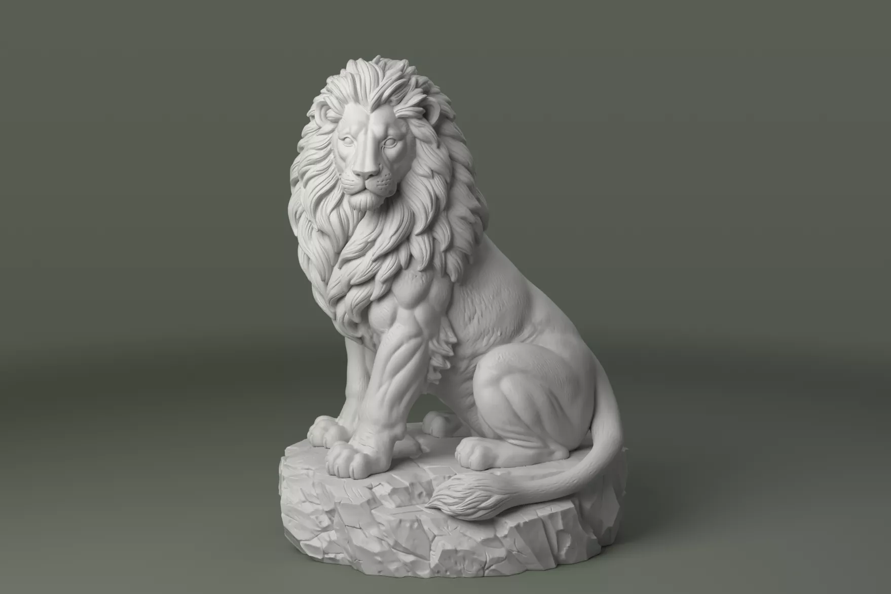 Realistic Lion Statue - Seated Animal Sculpture 3D print model