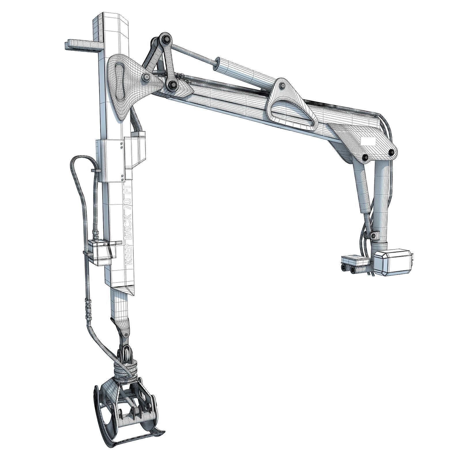 Yellow Forestry Knuckleboom Loader Crane 3D model_11