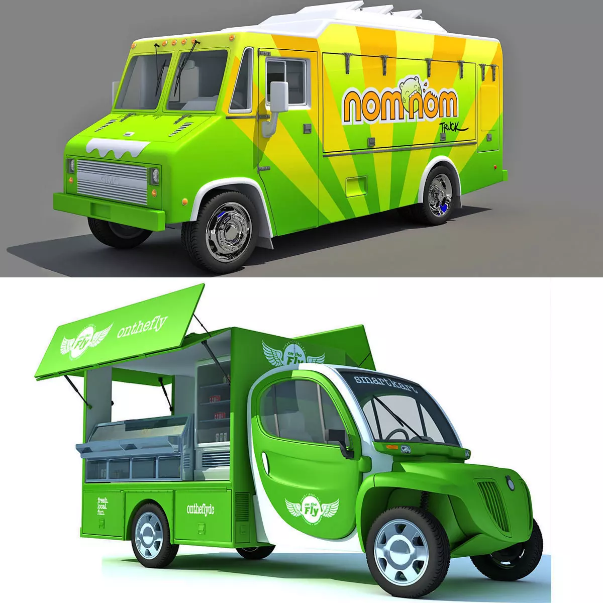 Set of 2 Food Trucks 3D model_0