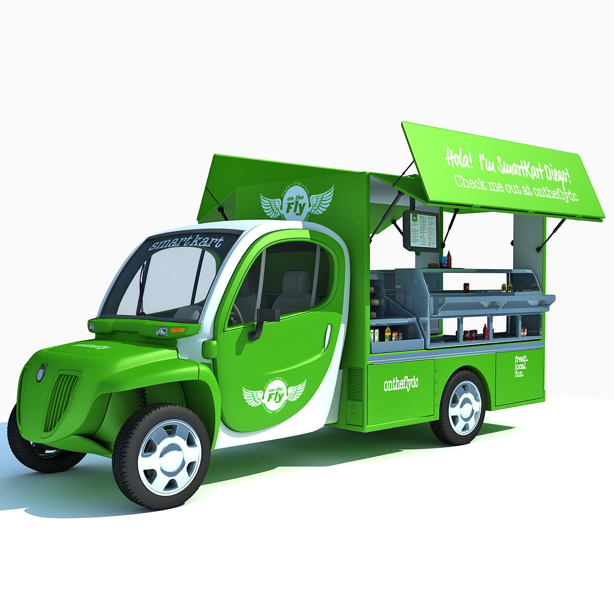 Green Fly Stand Food Truck 3D model_1