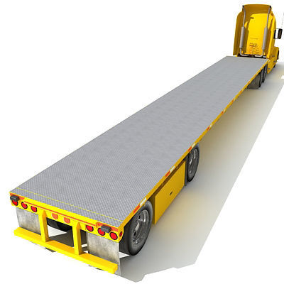 Yellow American Truck Flatbed 3D model_6