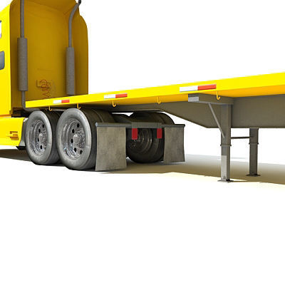 Yellow American Truck Flatbed 3D model_7