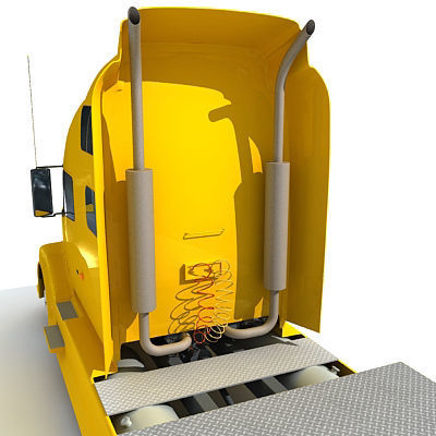 Yellow American Truck Flatbed 3D model_11