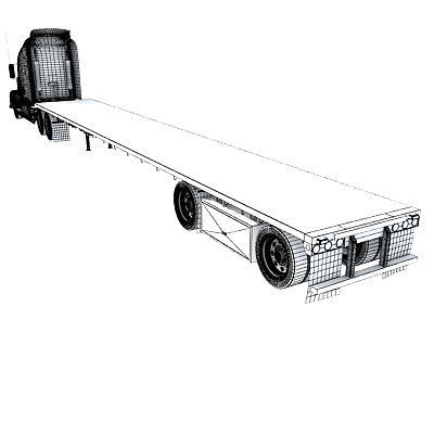 Yellow American Truck Flatbed 3D model_17