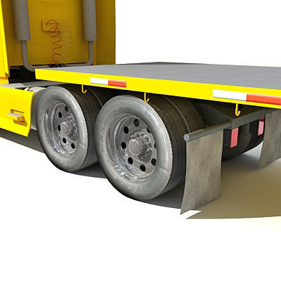 Yellow American Truck Flatbed 3D model_5