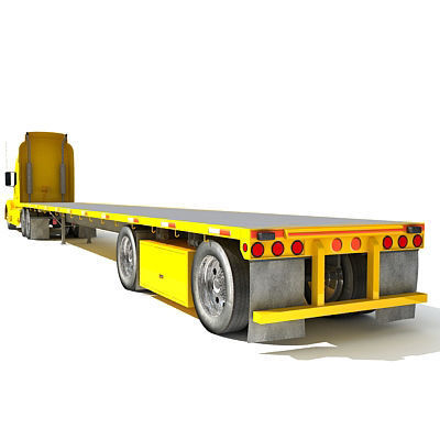 Yellow American Truck Flatbed 3D model_3