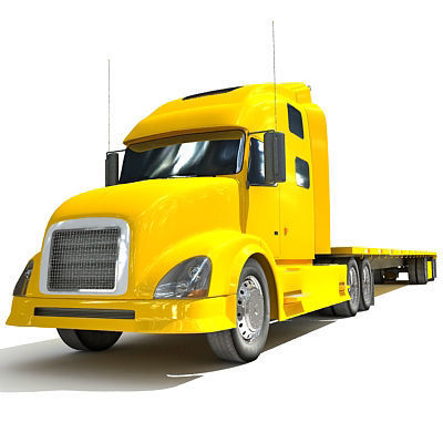Yellow American Truck Flatbed 3D model_2