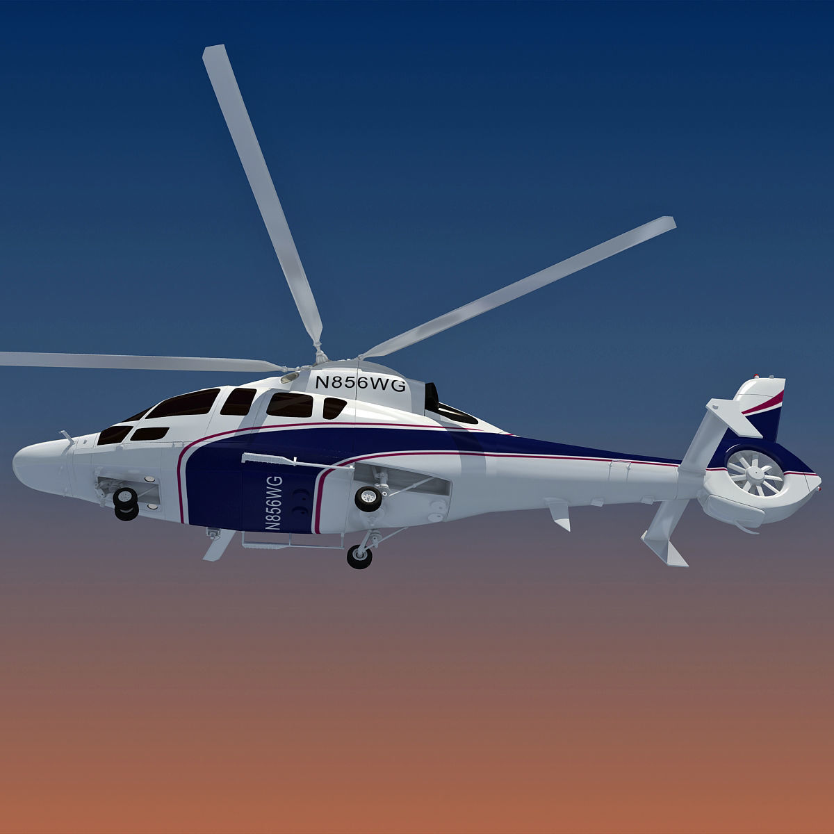 White Eurocopter EC155 3D Helicopter 3D model_1